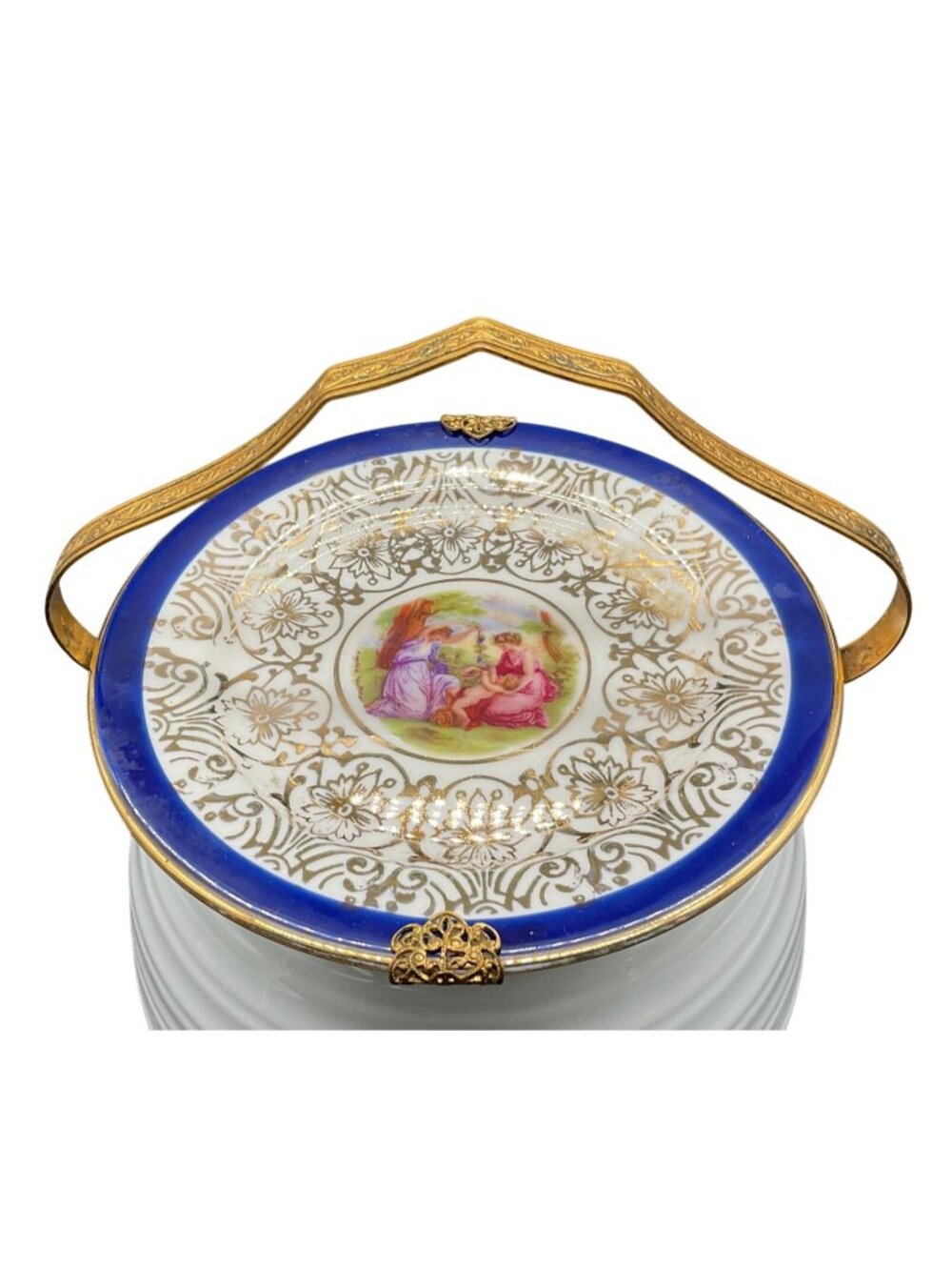 Vtg 1930s 22K Gold O.P. Co Syracuse China Handled Candy Nut Trinket Dish 5.5"D